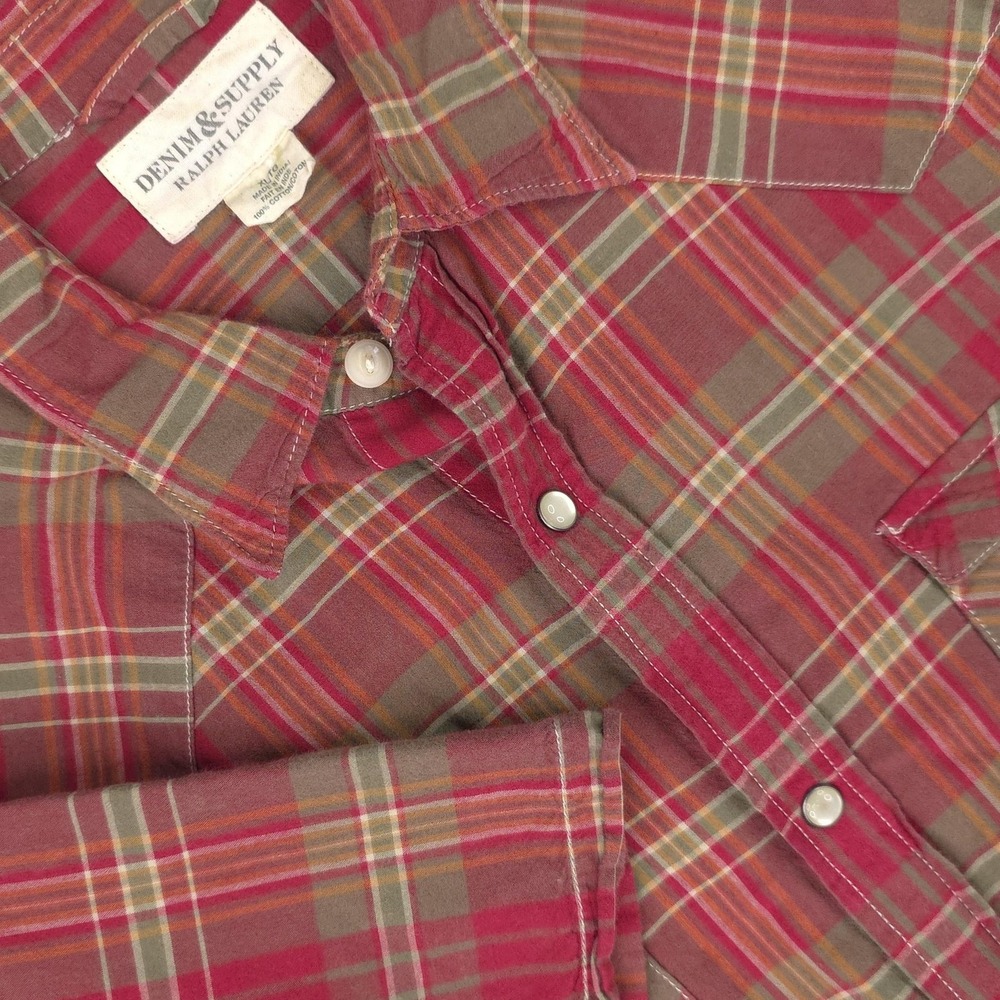 Denim & Supply Ralph Lauren Shirt Mens XL Red Plaid Short Sleeve Western Snap